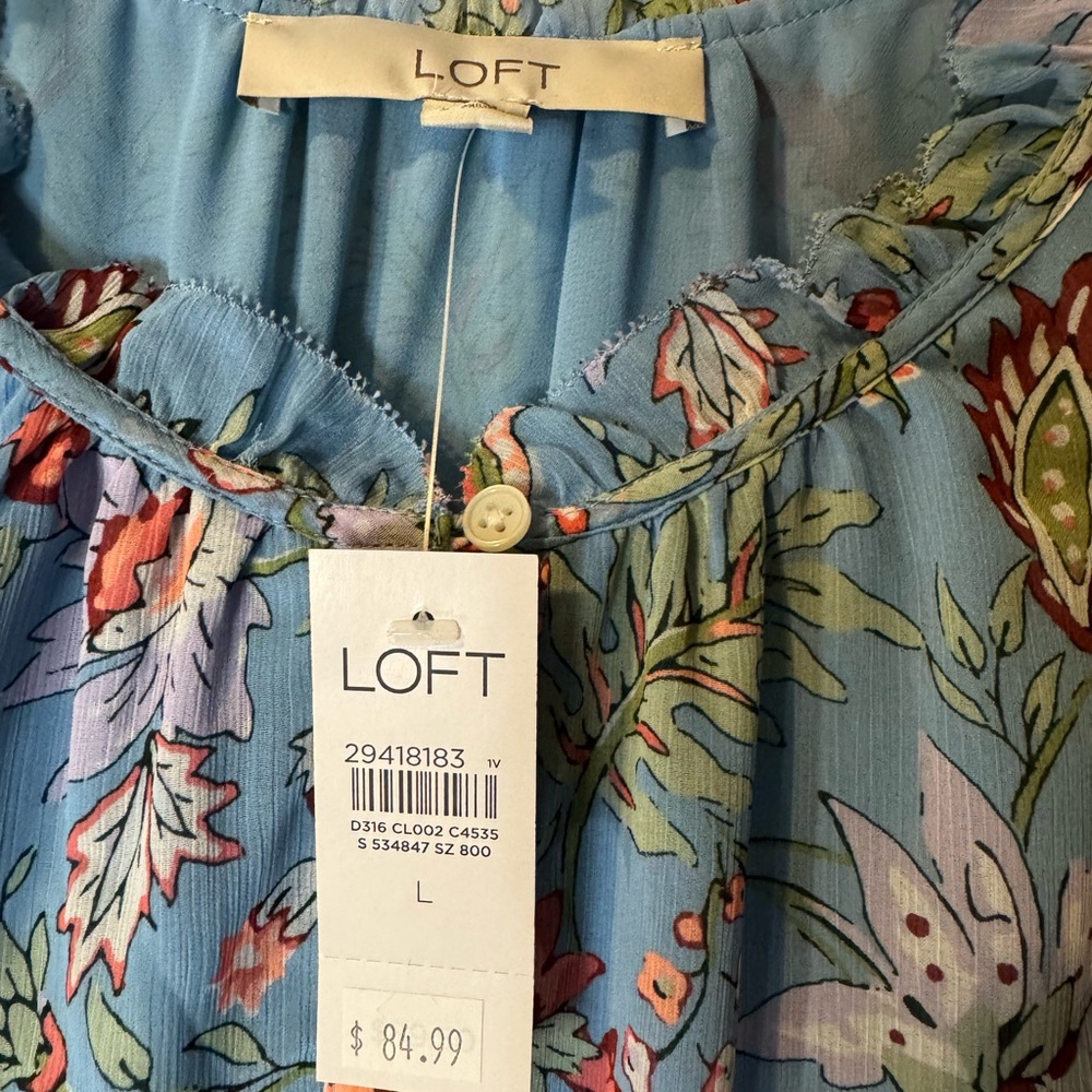 NWT LOFT Floral Print Midi Dress in Blue and Pink - Picture 2 of 10